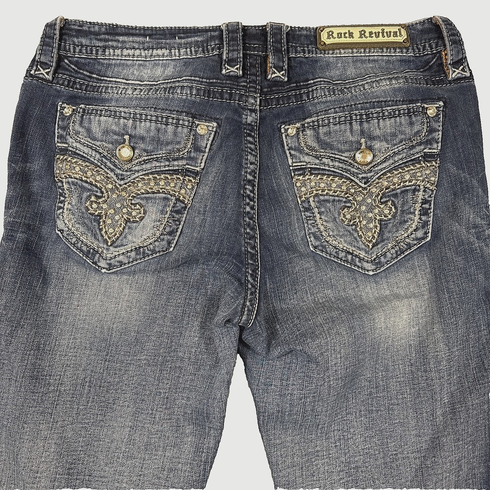 Rock Revival Kerra Easy Skinny Stretch Jean WOMEN 32x29 WHISKERING THICK STITCH